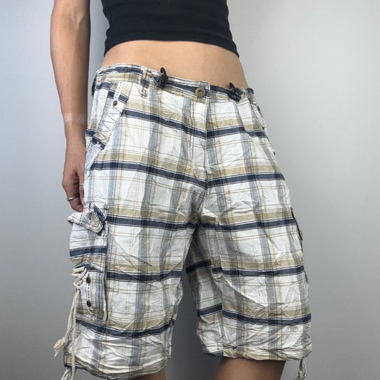 Baggy Plaid Shorts with Side Ties on Pockets