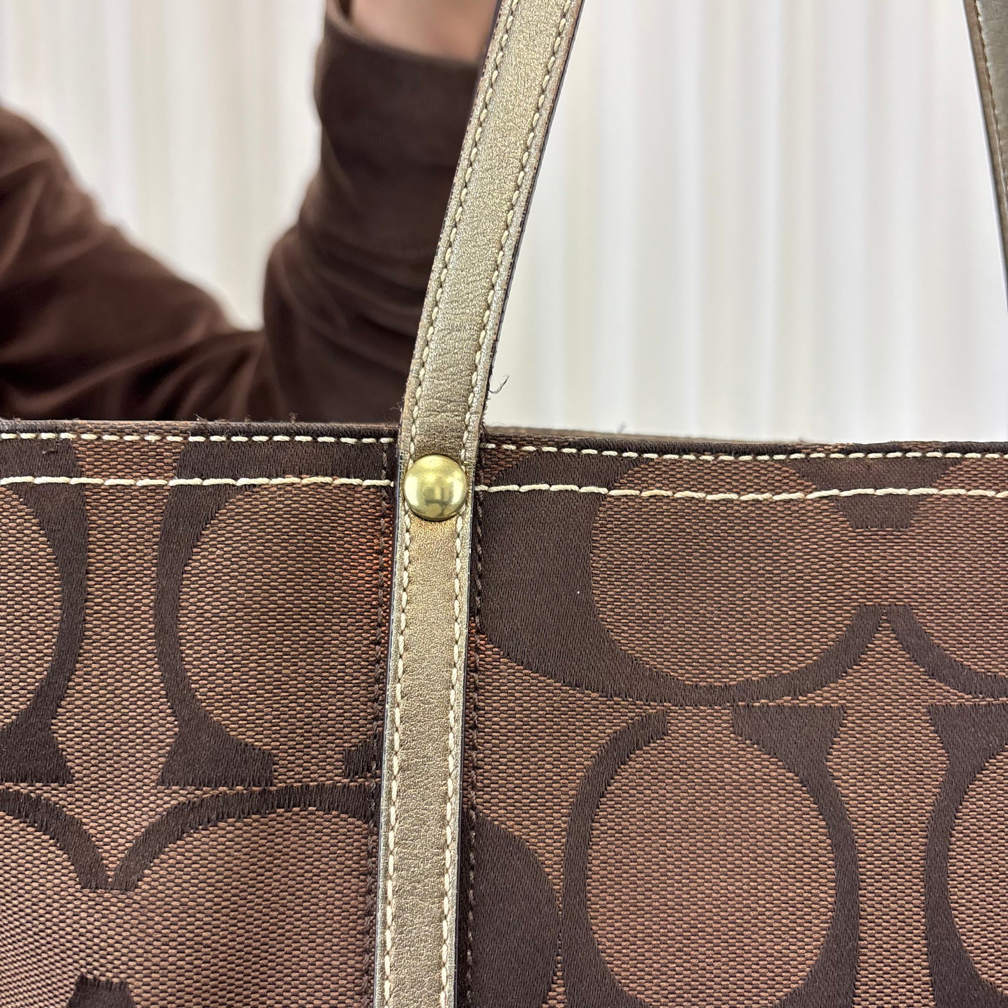 Coach Signature Stripe Brown Tote Bag