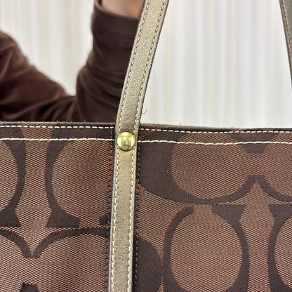 Coach Signature Stripe Brown Tote Bag