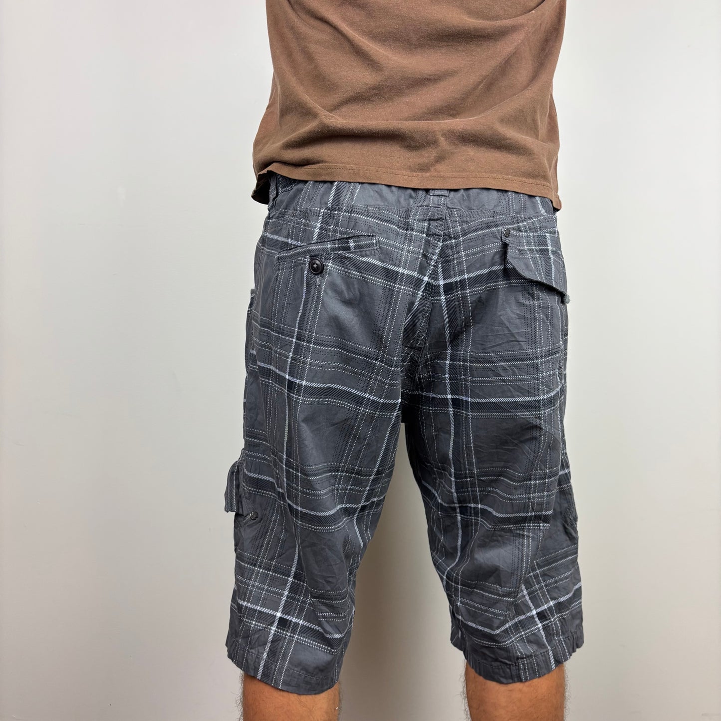 Grey Plaid Cargos Adjustable Waist  | Size S-L