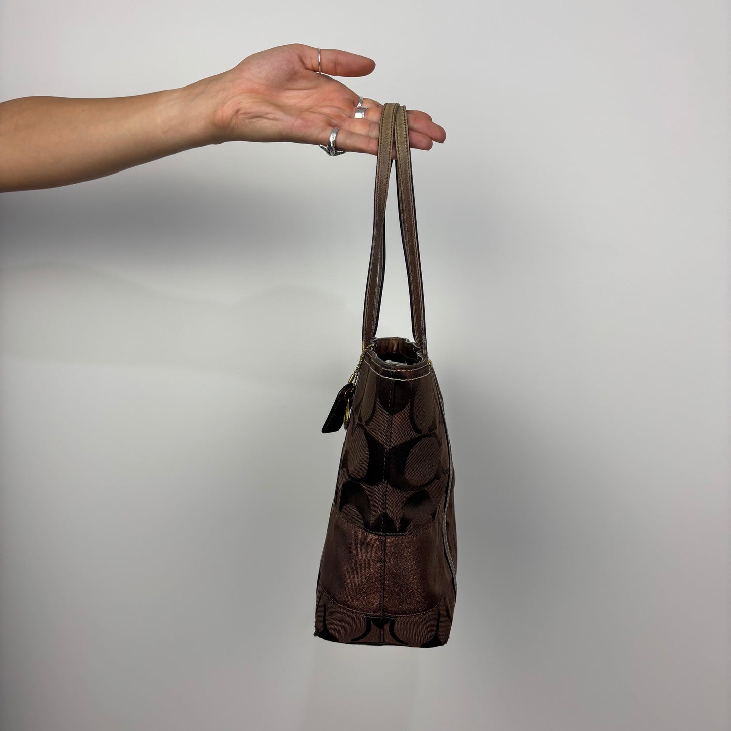 Coach Signature Stripe Tote Bag in Brown