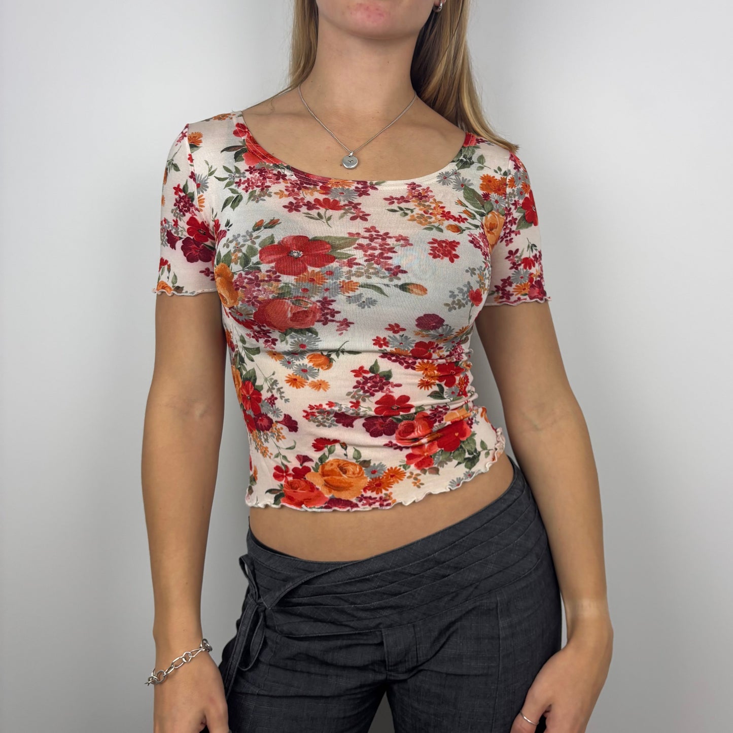 Mesh Floral Boatneck Tee
