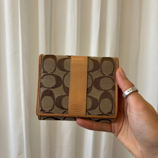 Coach Signature Tan Trifold Wallet