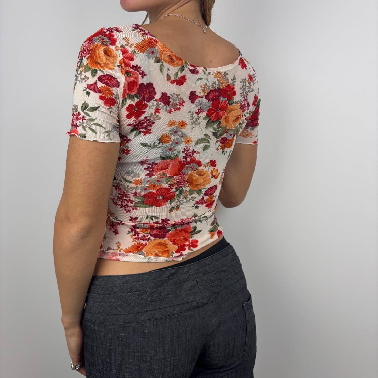 Mesh Floral Boatneck Tee