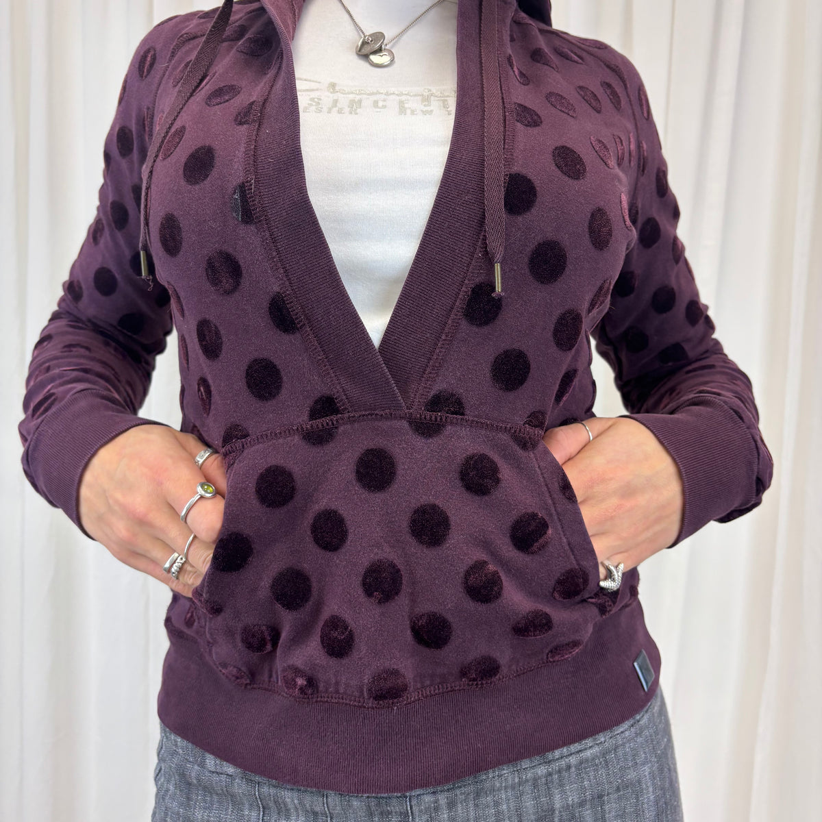 Polka Dot V-neck Hoodie | Size L