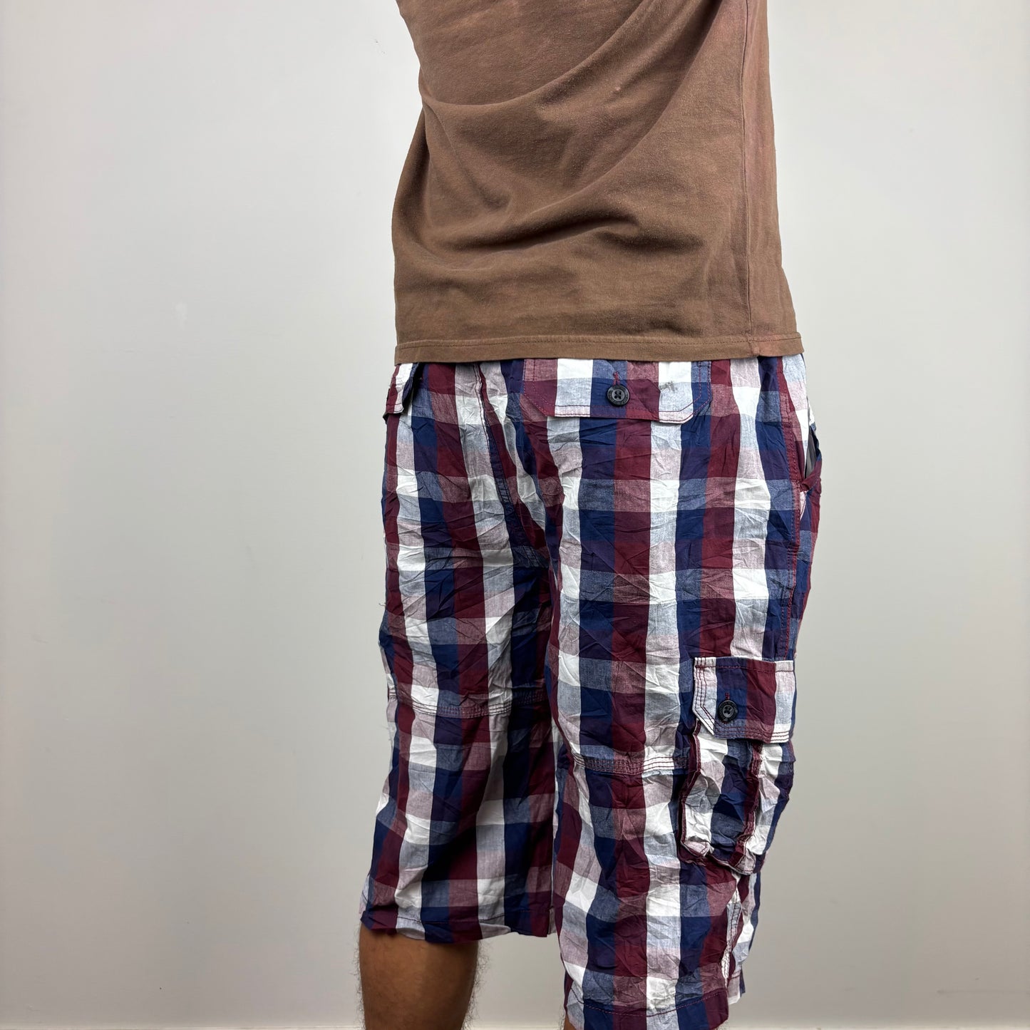 Red and Blue Plaid Cargos Adjustable Waist | Size XS-XL