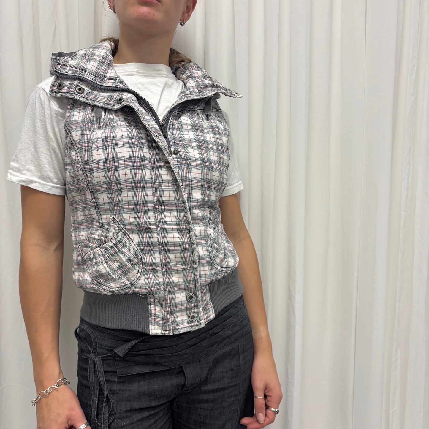 Y2K Plaid Puffer Vest