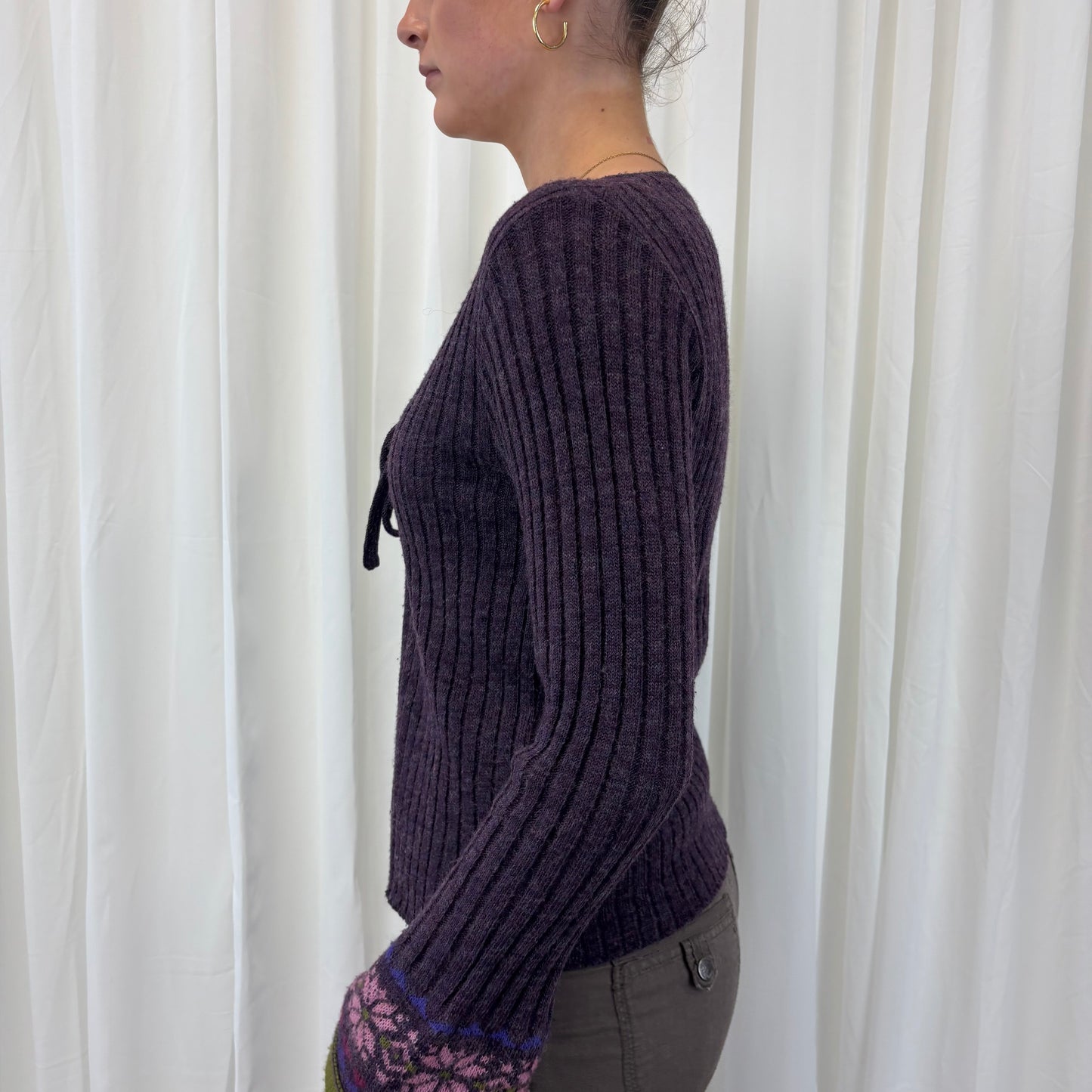 Ribbed Tie Cardigan w/ Flared Sleeves