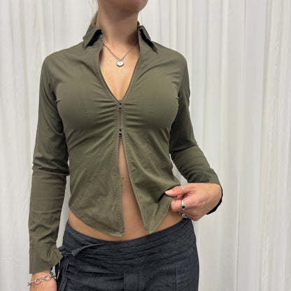 Olive Two-Way Zip Shirt