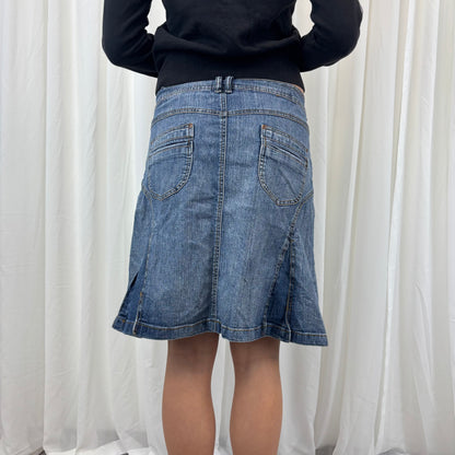 Lowrise Denim Pleated Midi Skirt