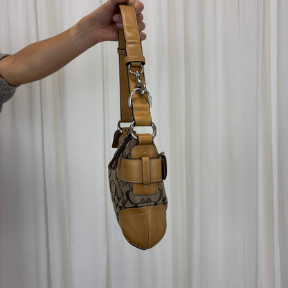 Coach Signature East West Buckle 2-Way Bag Tan