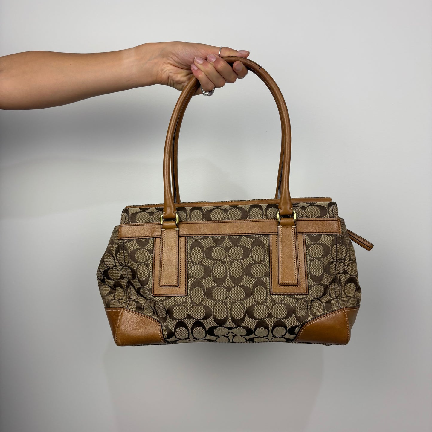 Coach Signature Monogram Canvas with Tan Leather
