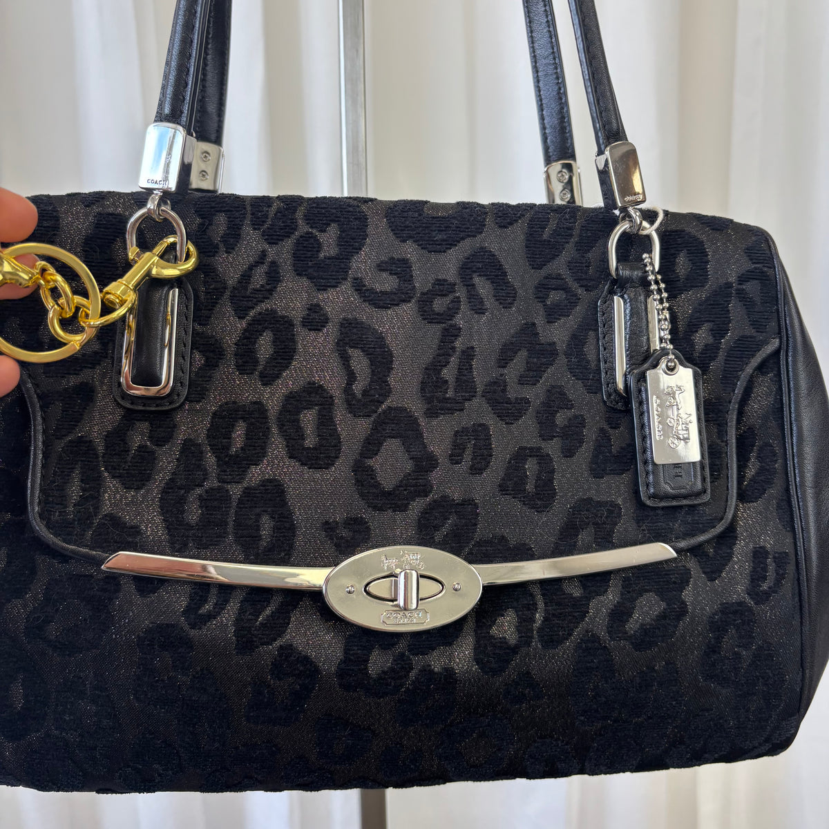 Coach Madison Ocelot Leopard Print Satchel Bag with Crossbody Strap