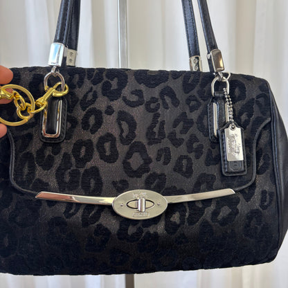 Coach Madison Ocelot Leopard Print Satchel Bag with Crossbody Strap