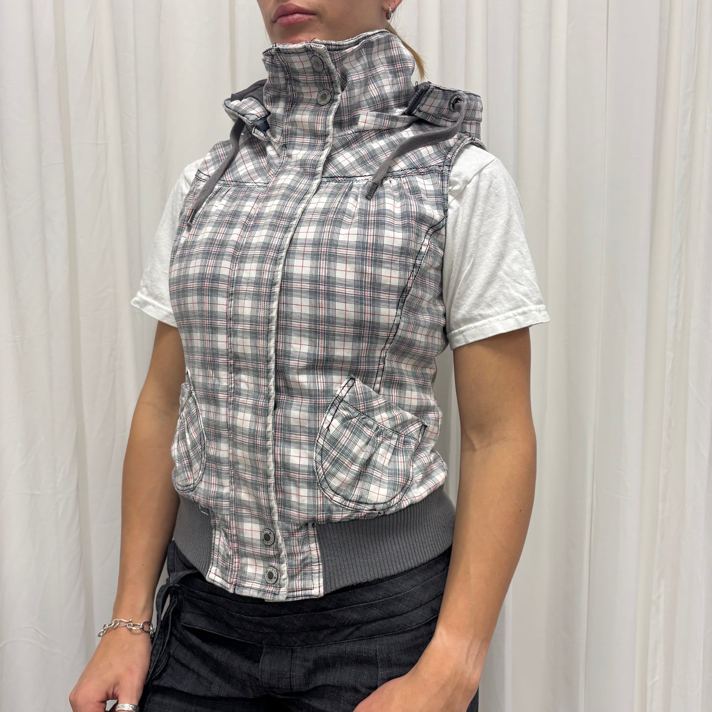 Y2K Plaid Puffer Vest