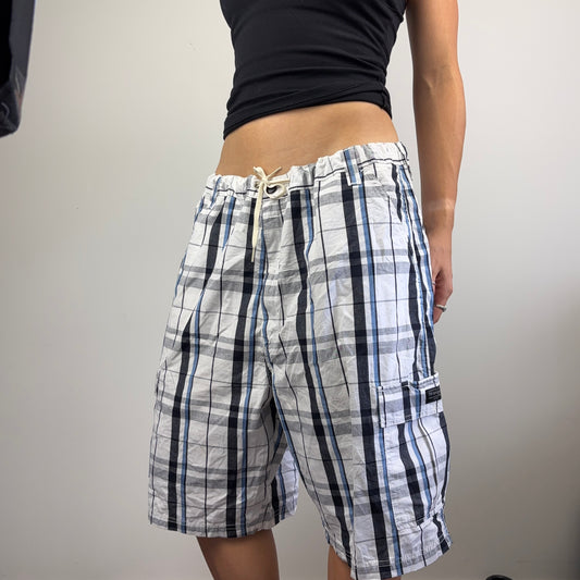 Baggy White + Blue Plaid Shorts