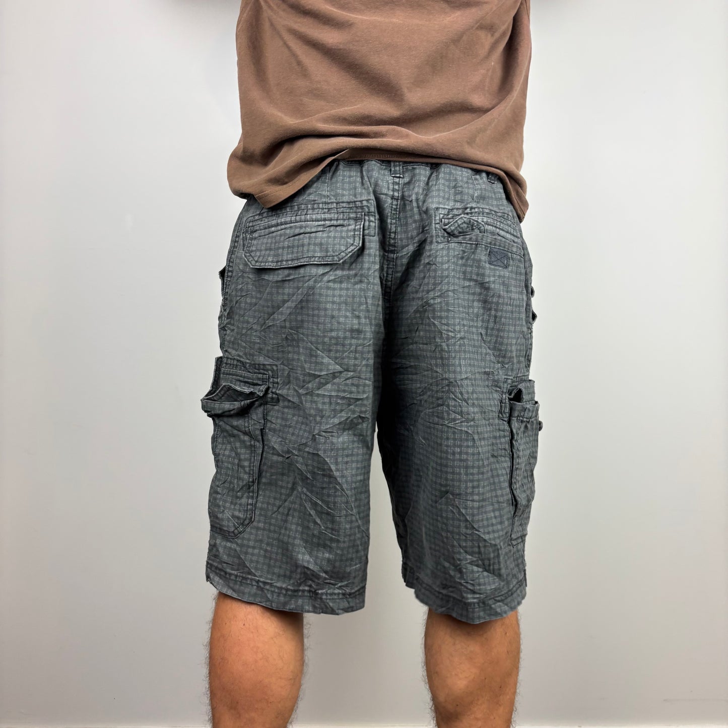 Izod Grey Checkered Cargos Adjustable Waist | Size XS-L