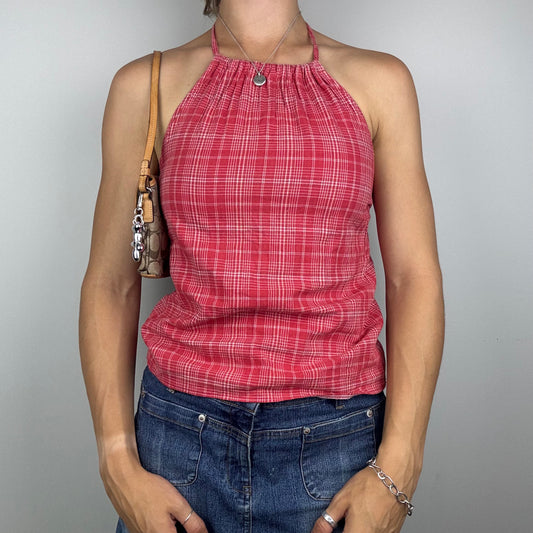 Red and White Plaid High Neck Halter Frisco