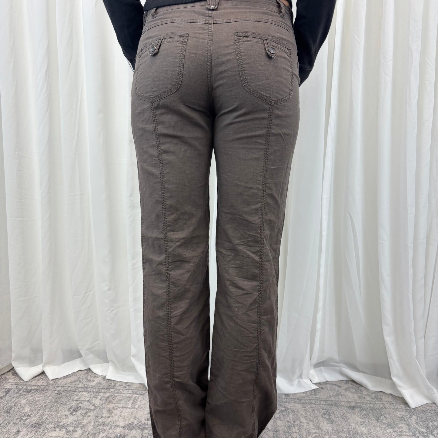 Low Rise Brown Linen Pants