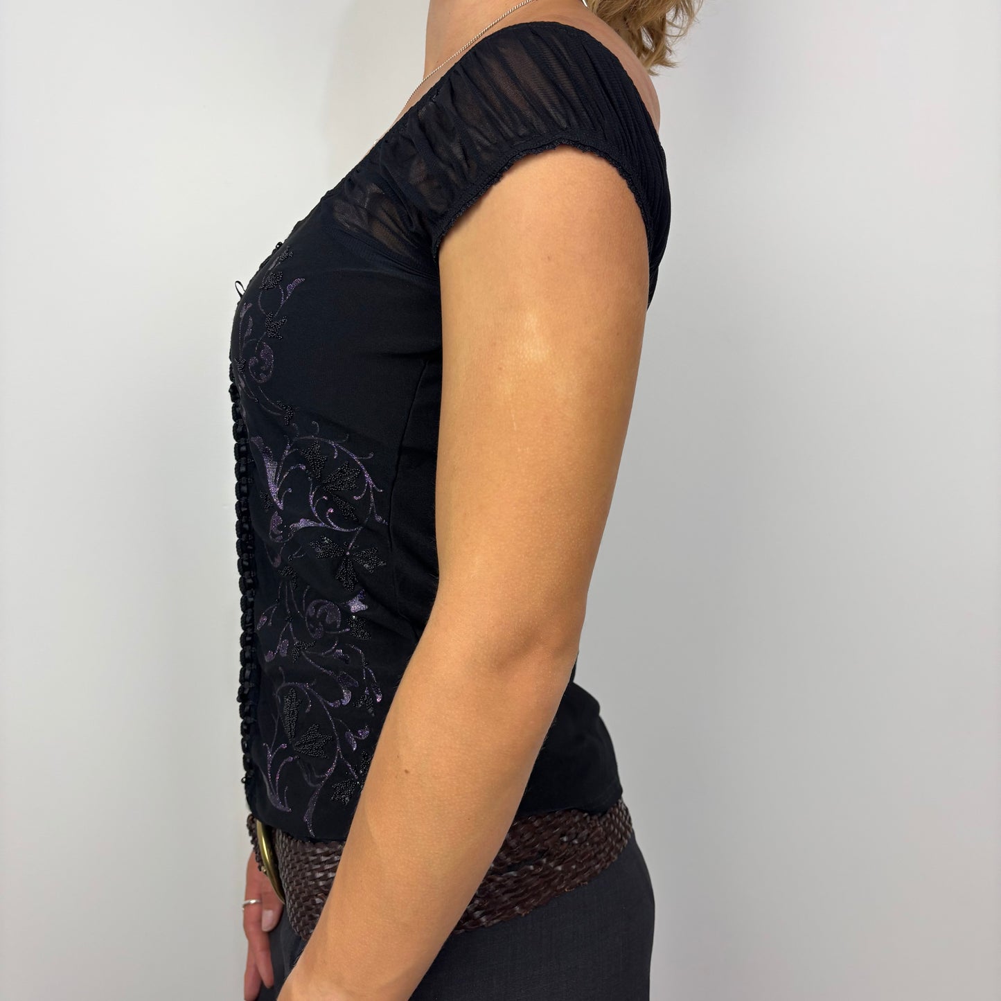 Cap Sleeve Top with Beaded Details