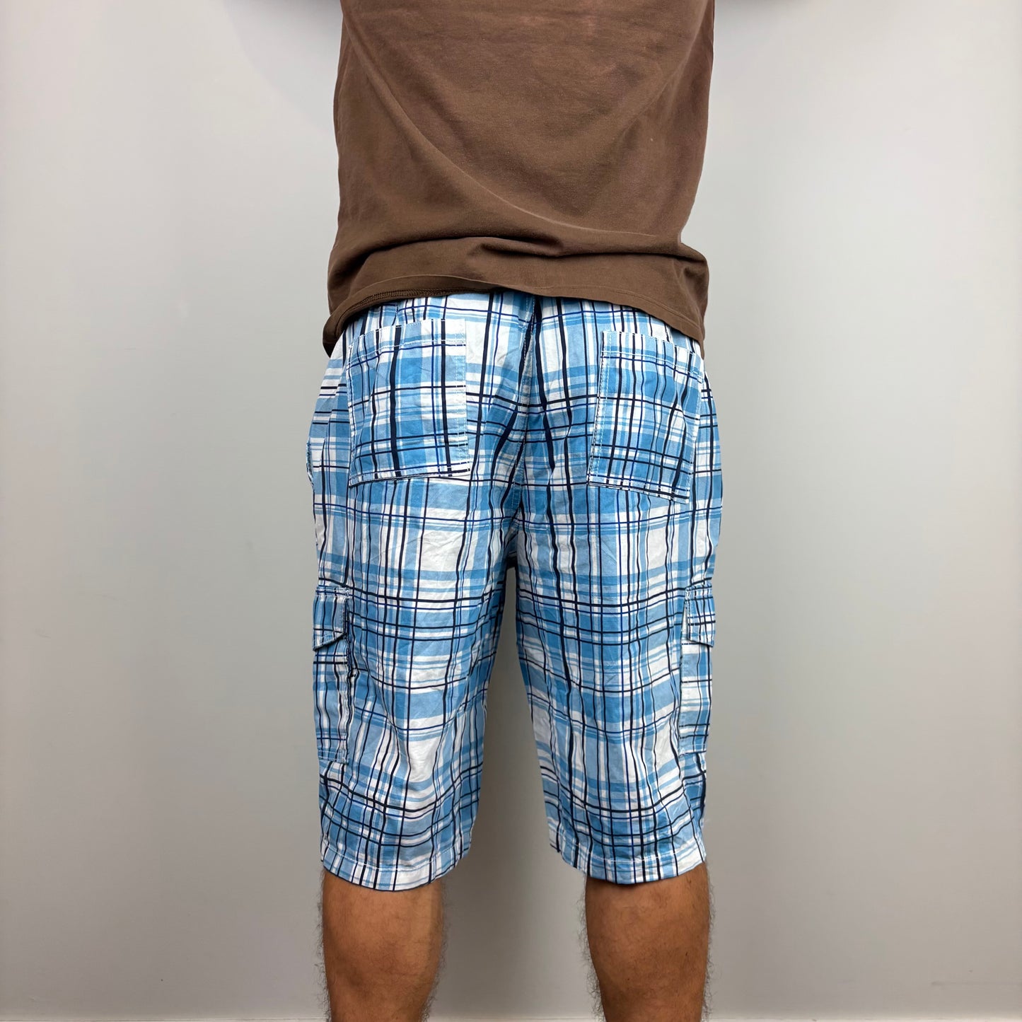 Blue Plaid Cargos Adjustable Waist | Size XS-L