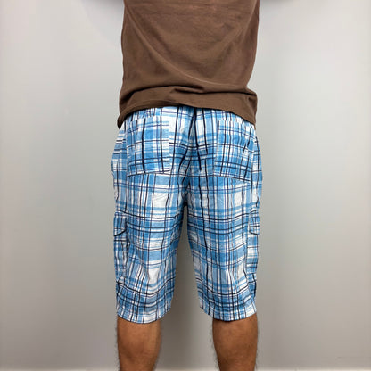 Blue Plaid Cargos Adjustable Waist | Size XS-L