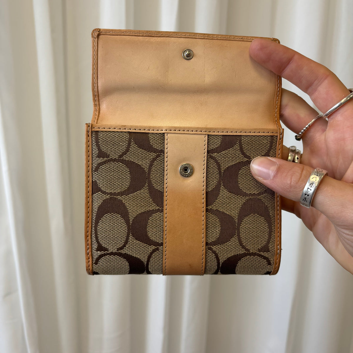 Coach Signature Tan Trifold Wallet