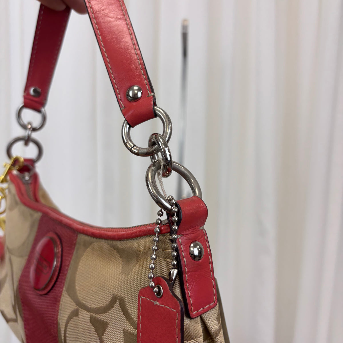 Coach Signature Stripe Demi Pink Two-Way Bag