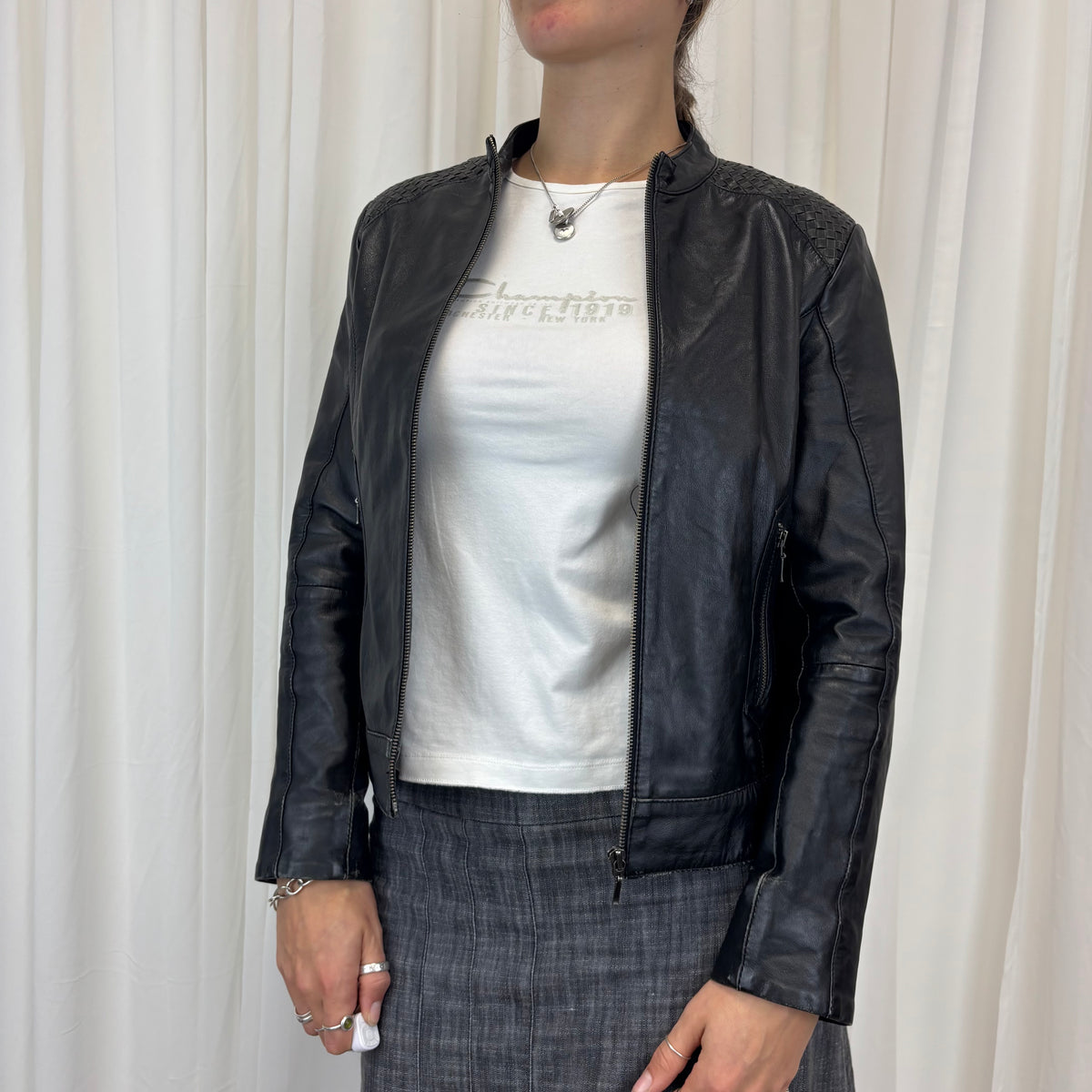 Italian Woven Leather Jacket | Size S-M