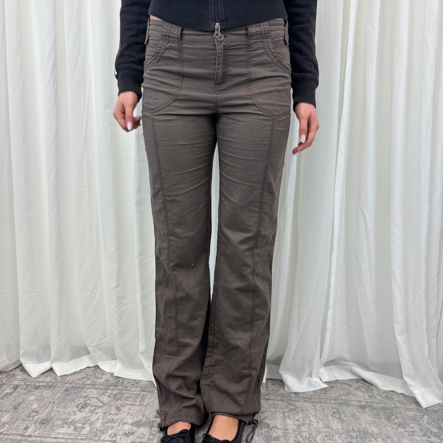 Low Rise Brown Linen Pants