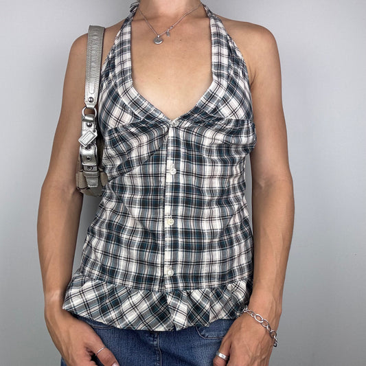 Green and White Plaid Halter Top