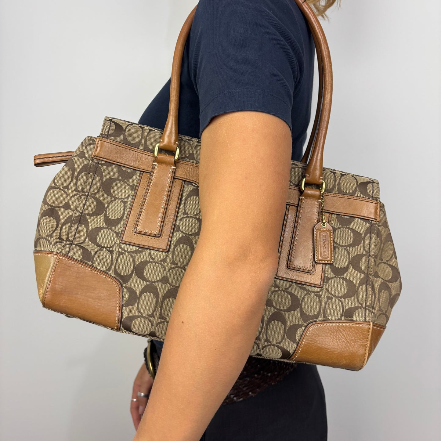 Coach Signature Monogram Canvas with Tan Leather