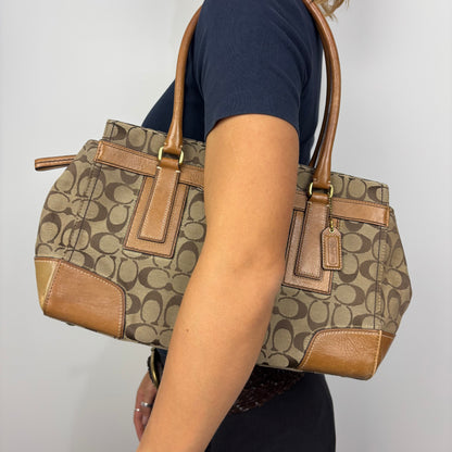 Coach Signature Monogram Canvas with Tan Leather