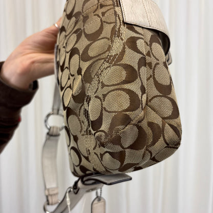 Coach Signature Double Pocket Soho Bag with White Leather
