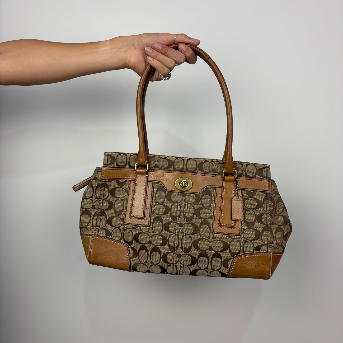Coach Signature Monogram Canvas with Tan Leather