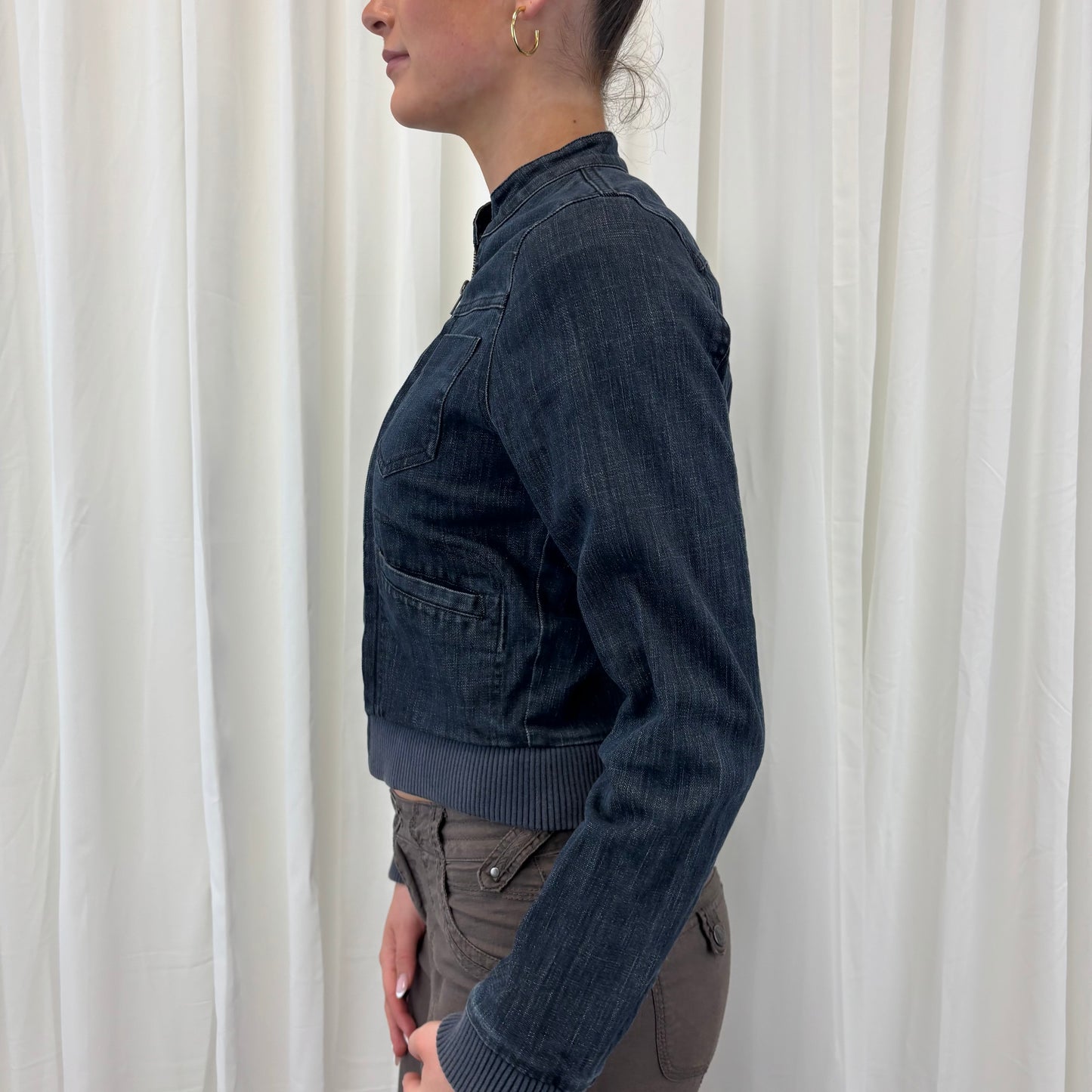 Y2K Dark Denim Bomber Jacket
