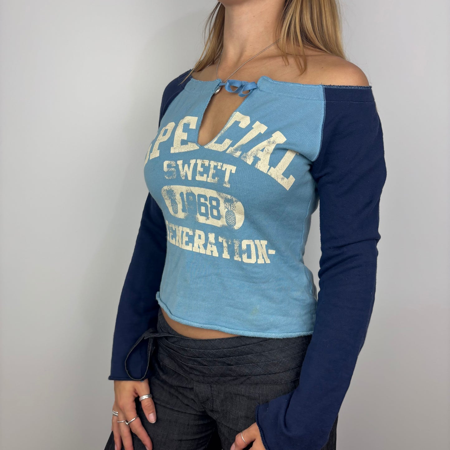 Off the Shoulder Blue Sweater