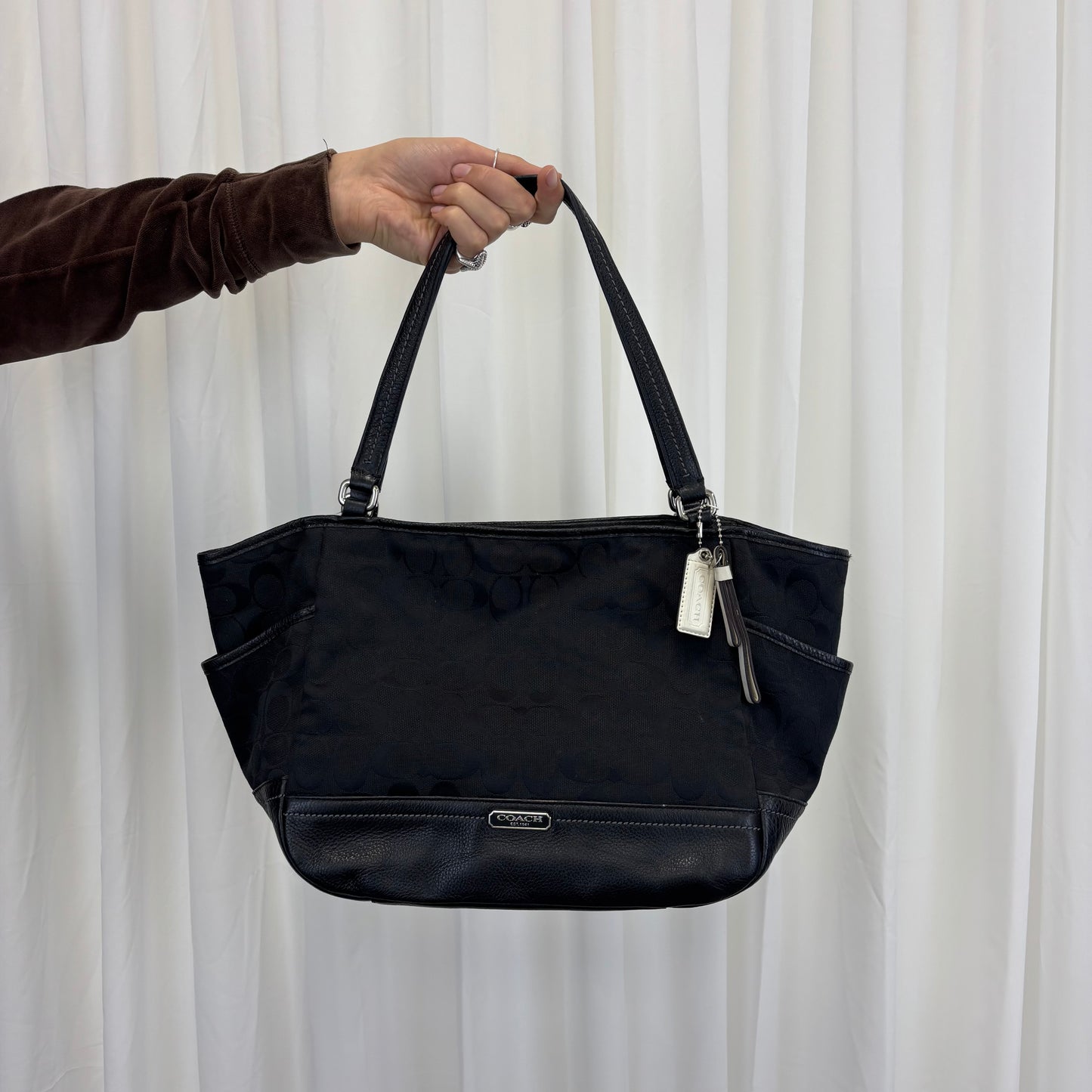 Coach Signature Carrie Black Tote Bag