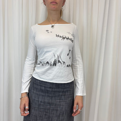 Boat Neck Graphic Long Sleeve | Size S-M