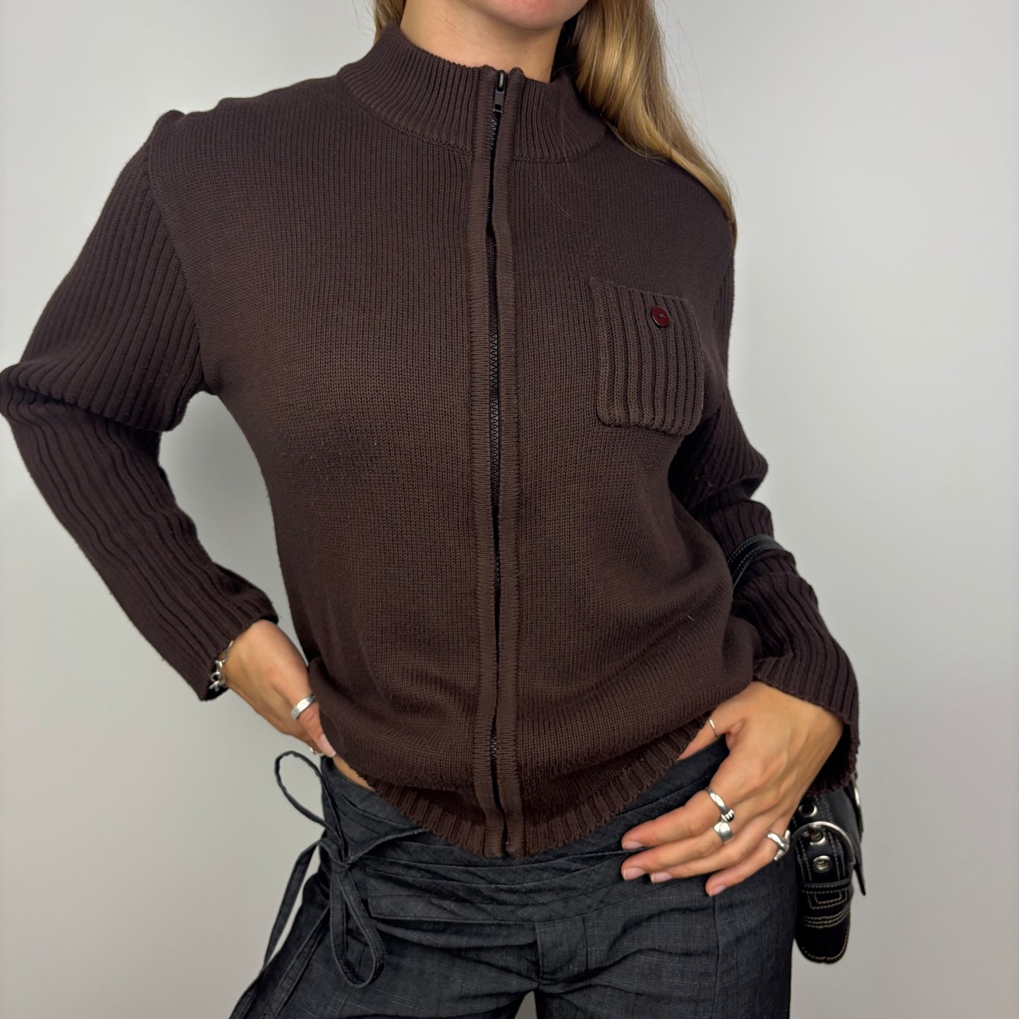 Brown Collared Knit