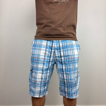 Blue Plaid Cargos Adjustable Waist | Size XS-L
