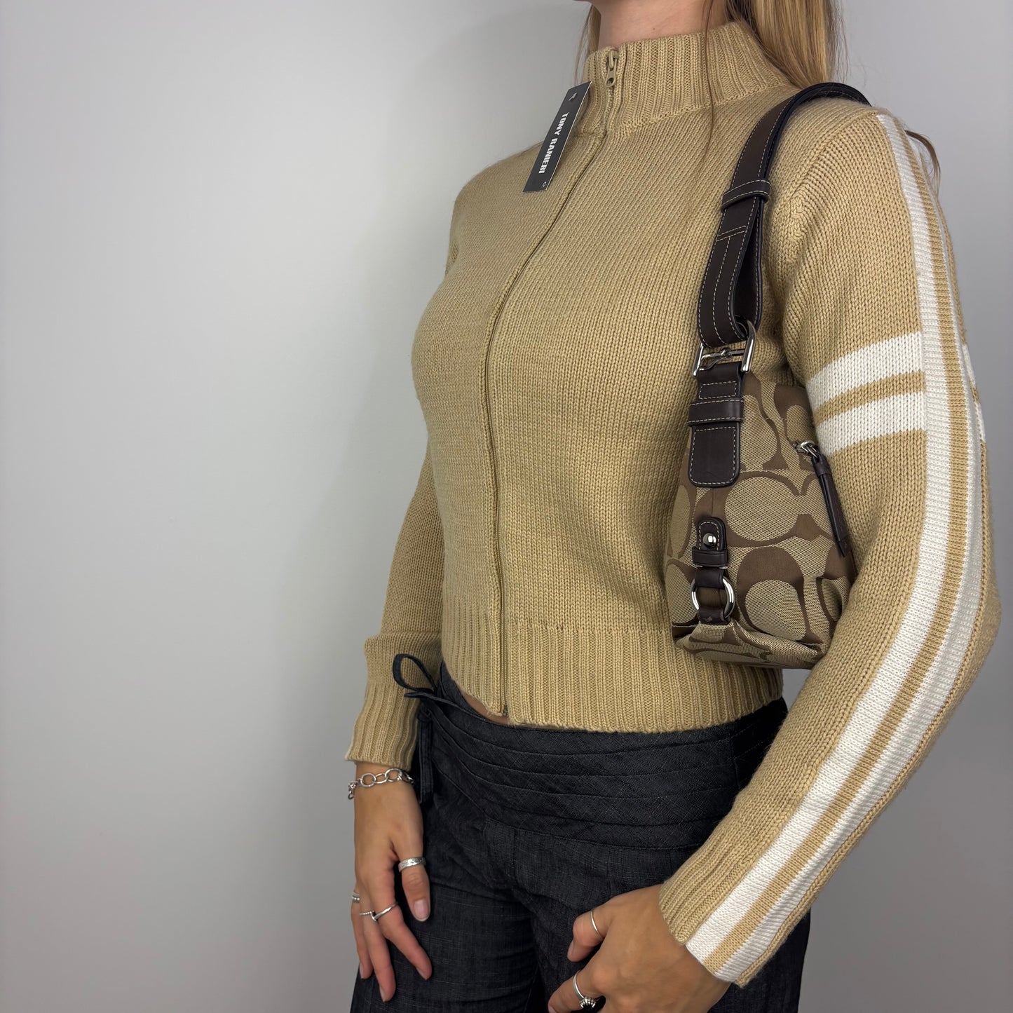 Tan Fitted Striped Jumper