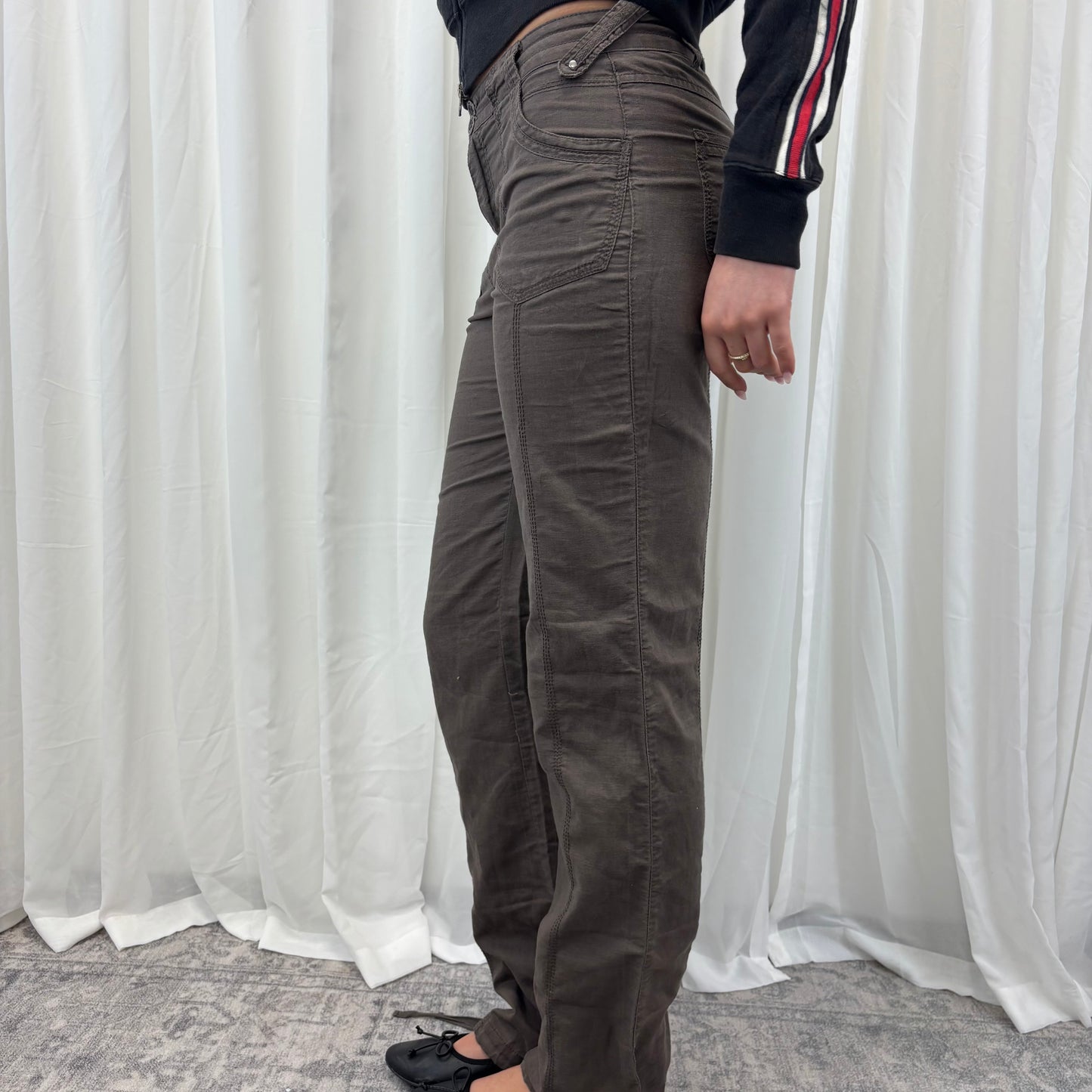 Low Rise Brown Linen Pants