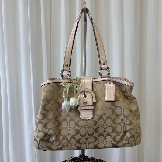 Coach Signature Soho Tote Bag Pink Leather