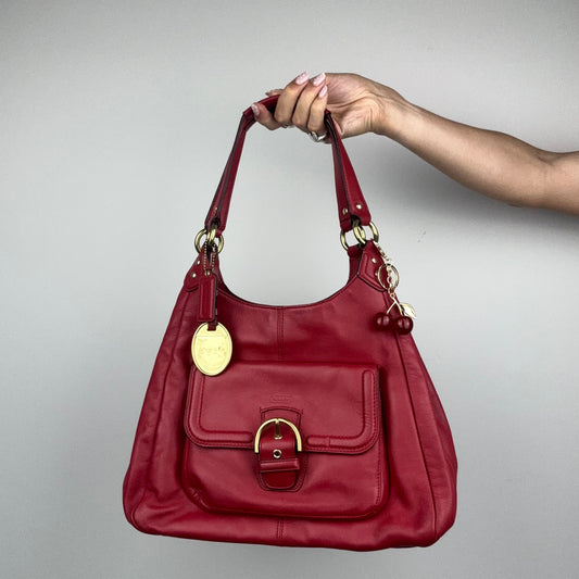 Coach Campbell Red Leather Tote w/ Gold Hardware