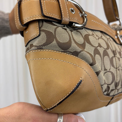 Coach Signature East West Buckle 2-Way Bag Tan