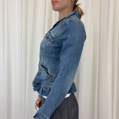 Pleated Trim Denim Jacket | Size M