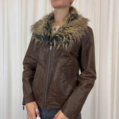 Faux Fur Leather Jacket | Size M-L
