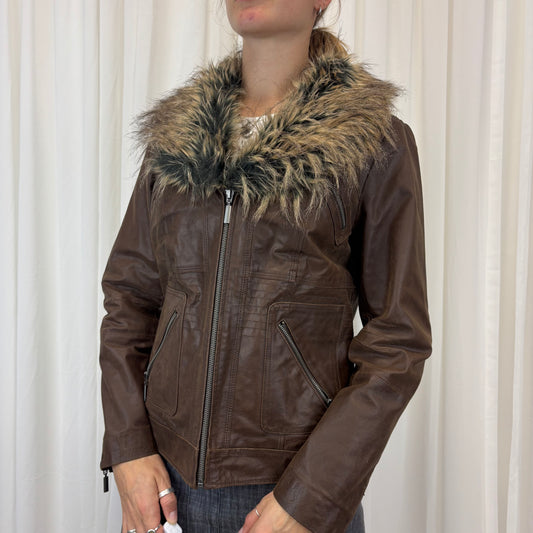 Faux Fur Leather Jacket | Size M-L