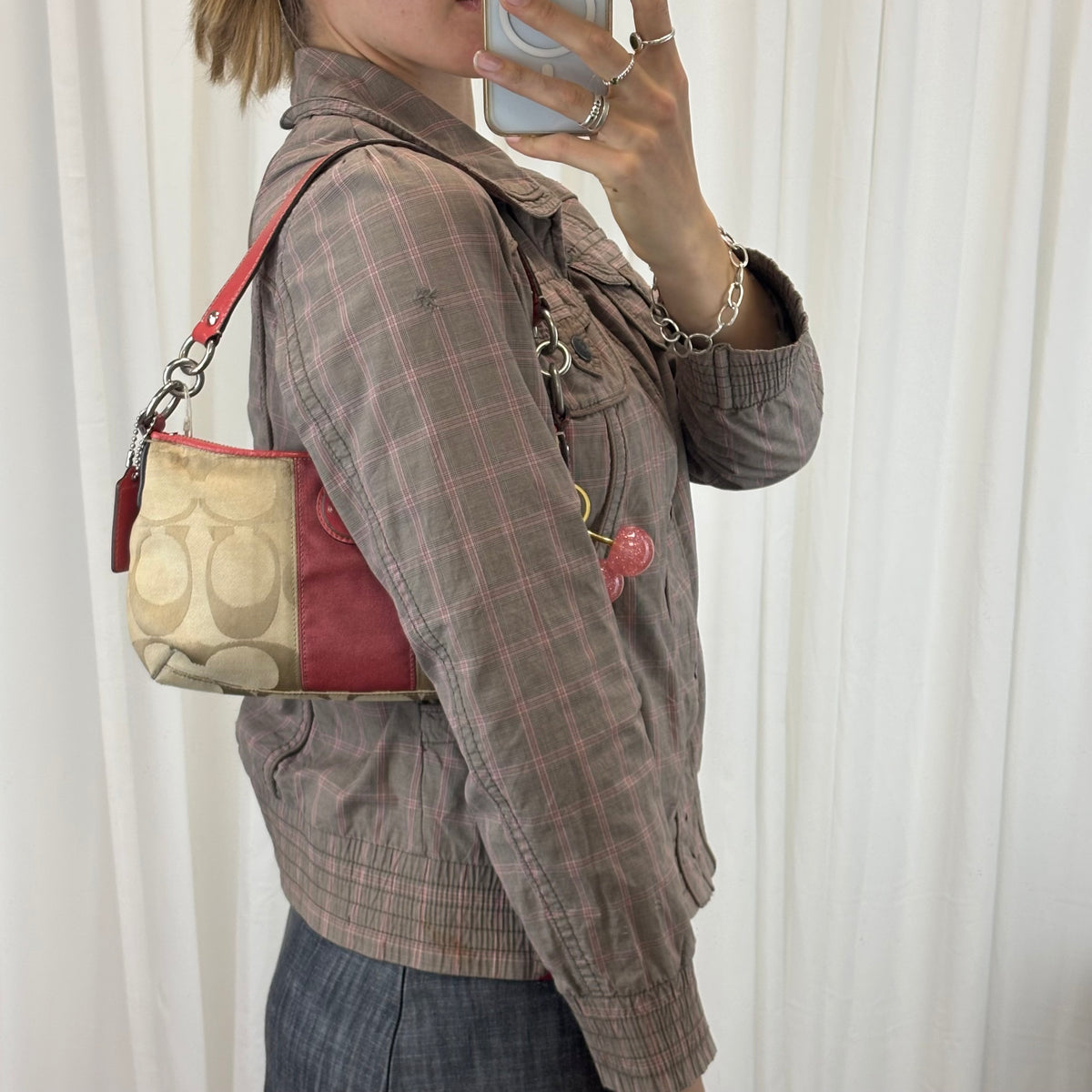 Coach Signature Stripe Demi Pink Two-Way Bag